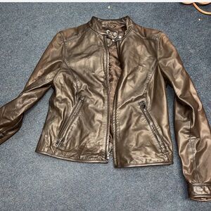 DKNY soft Brown genuine Leather Motorcycle Jacket Size Small